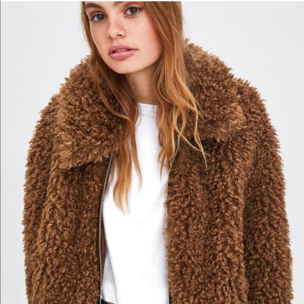 Zara brown fluffy jacket